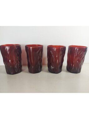 4 Morgantown Crinkle Ruby 3 1/2" Juice Glasses